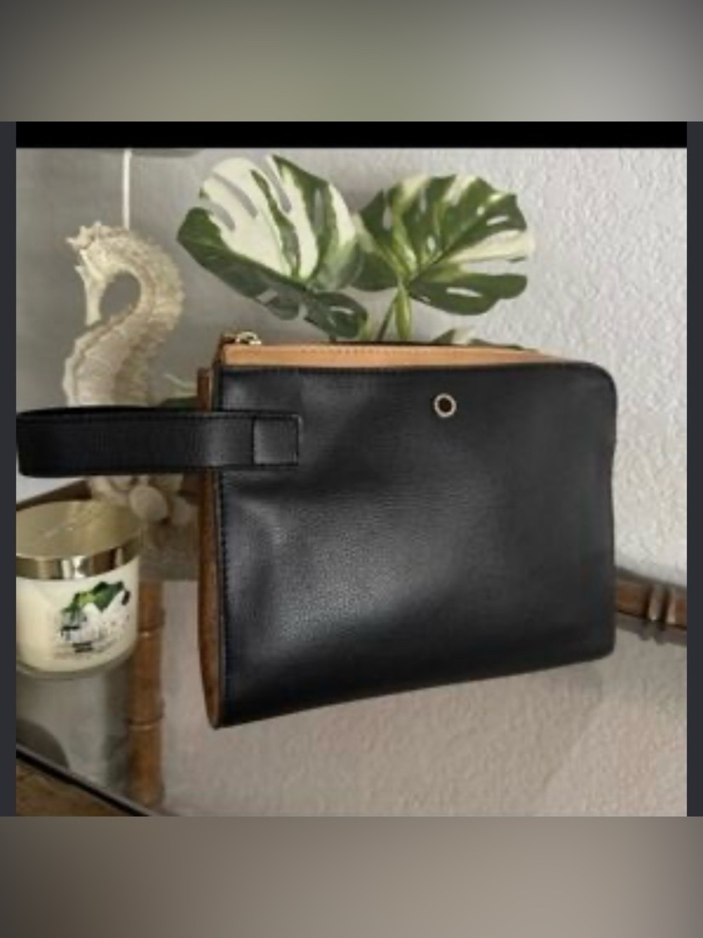 Bulgari Black and Tan Leather Toiletry Wristlet